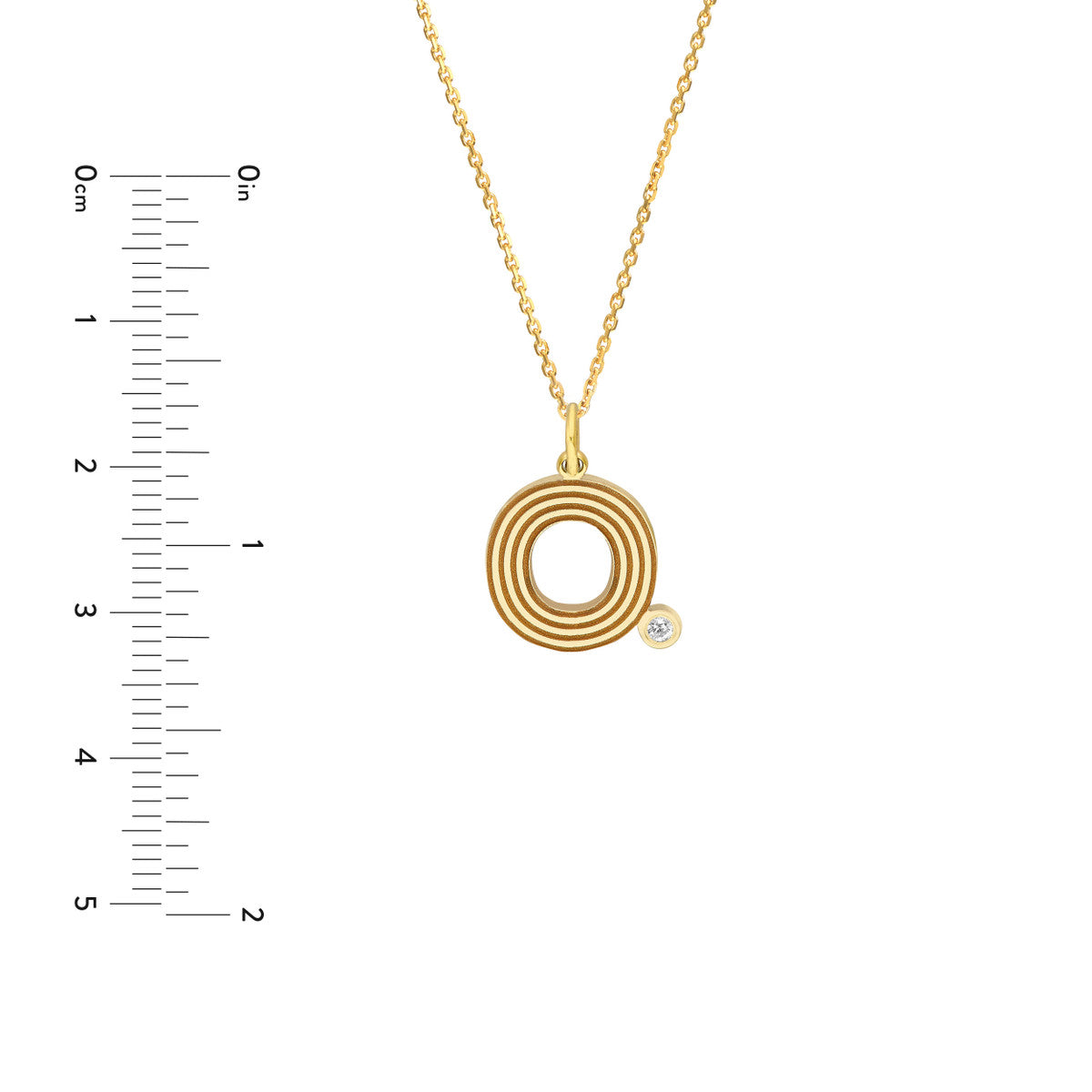 Block Lined Initial 'O' with Diamond Necklace 14K Yellow Gold