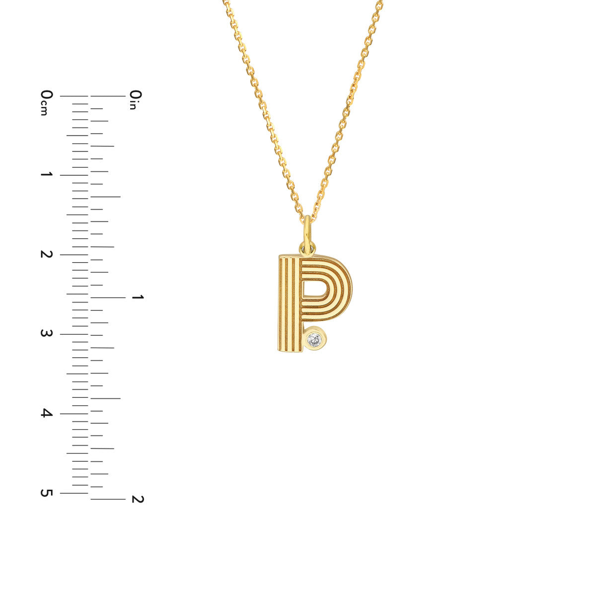 Block Lined Initial 'P' with Diamond Necklace 14K Yellow Gold