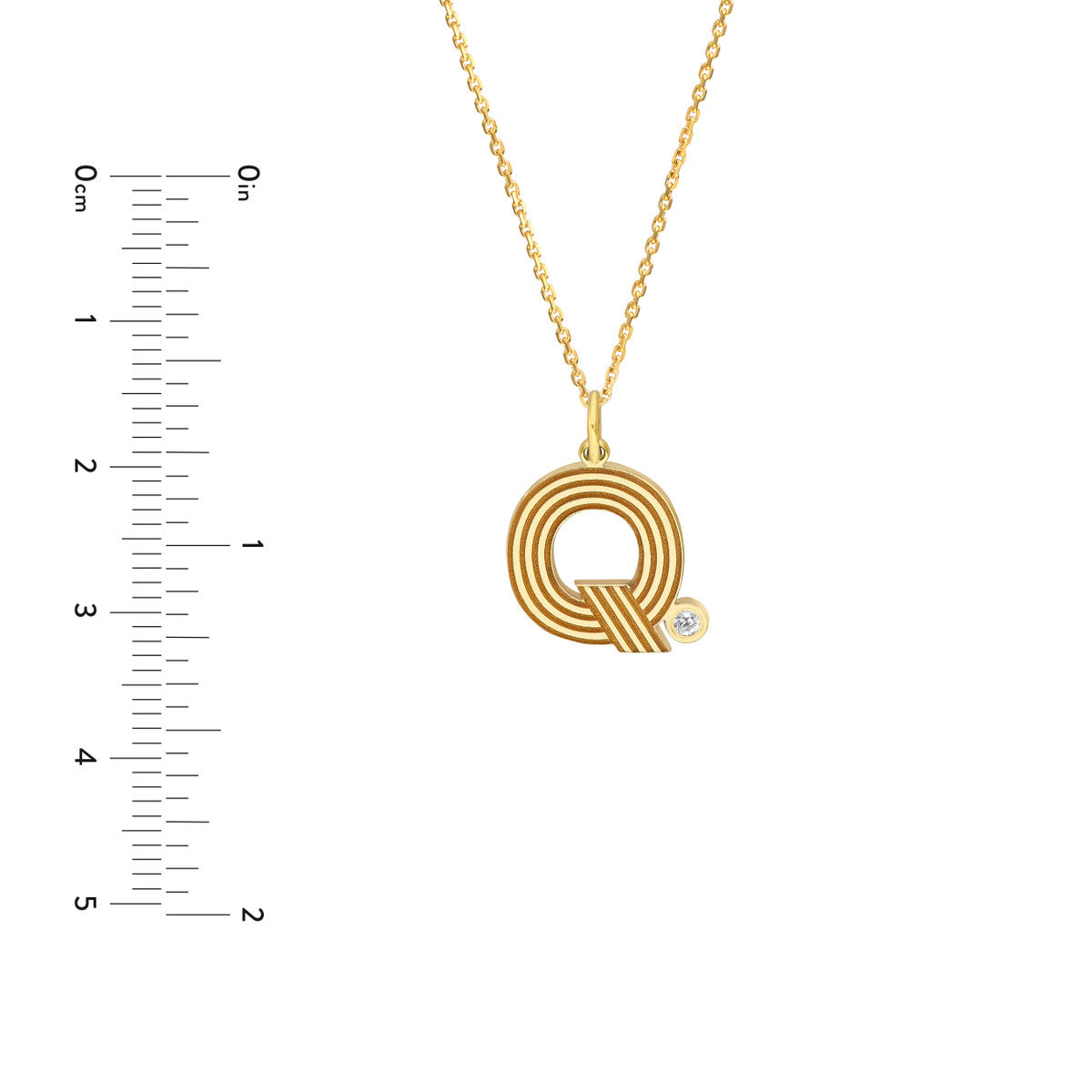 Block Lined Initial 'Q' with Diamond Necklace 14K Yellow Gold