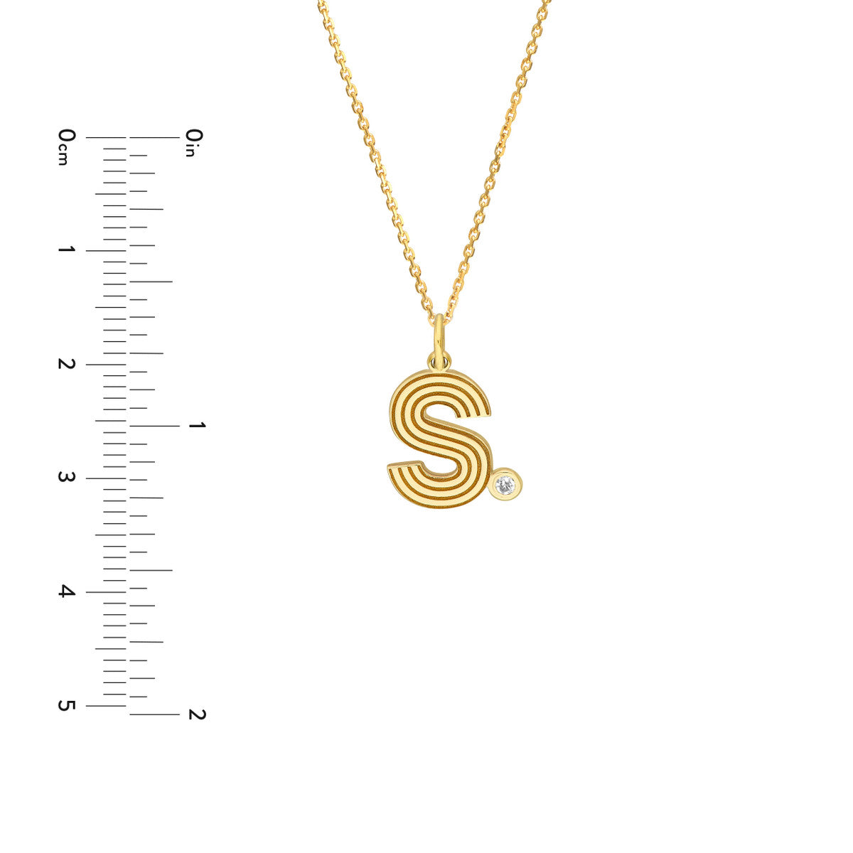 Block Lined Initial 'S' with Diamond Necklace 14K Yellow Gold