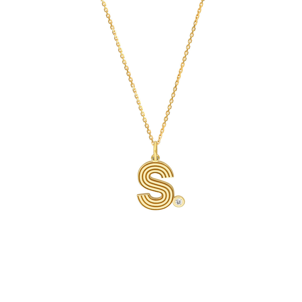 Block Lined Initial 'S' with Diamond Necklace 14K Yellow Gold
