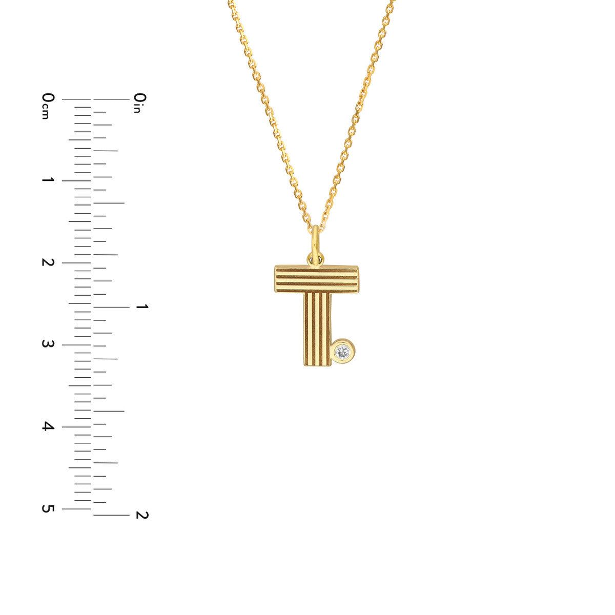 Block Lined Initial 'T' with Diamond Necklace 14K Yellow Gold