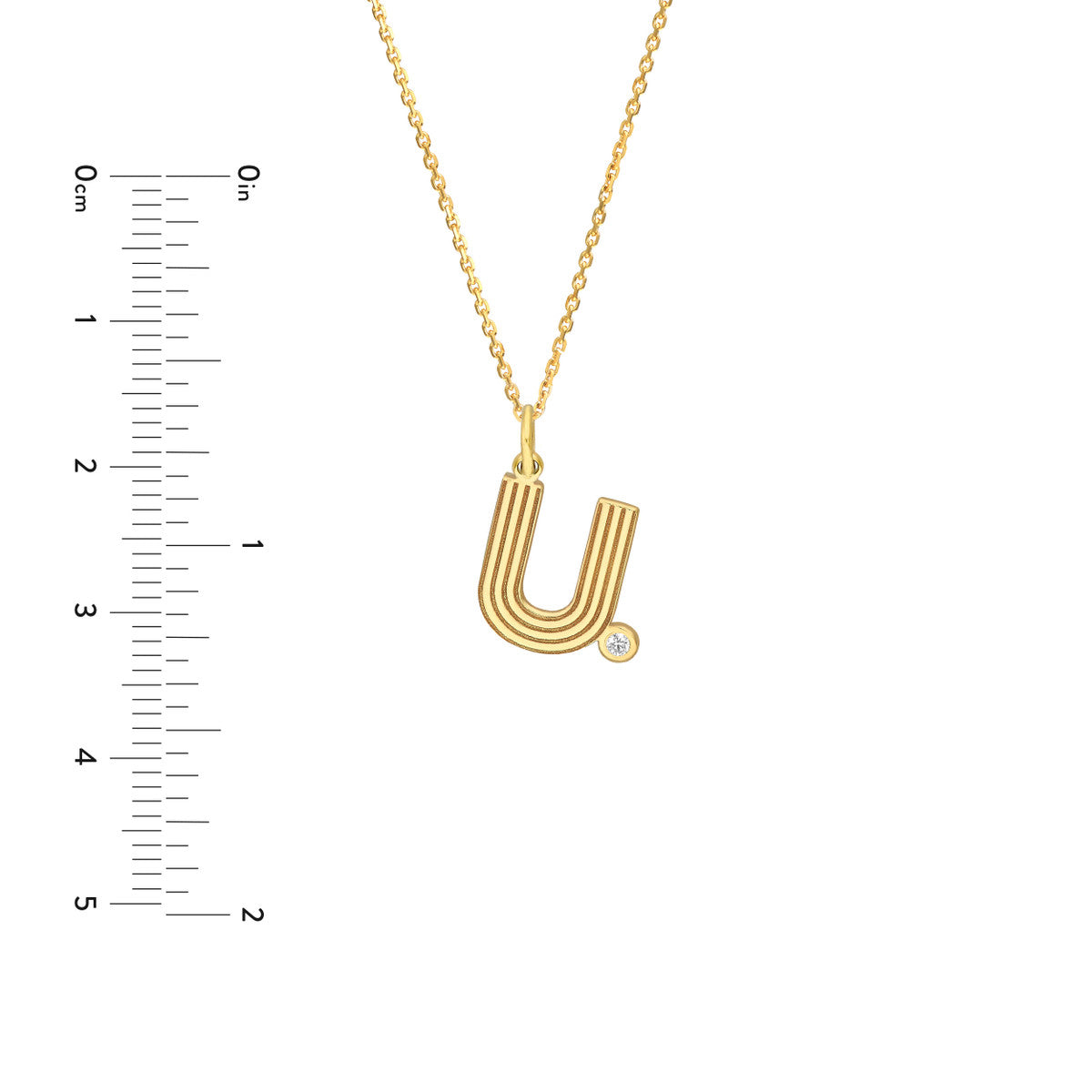 Block Lined Initial 'U' with Diamond Necklace 14K Yellow Gold