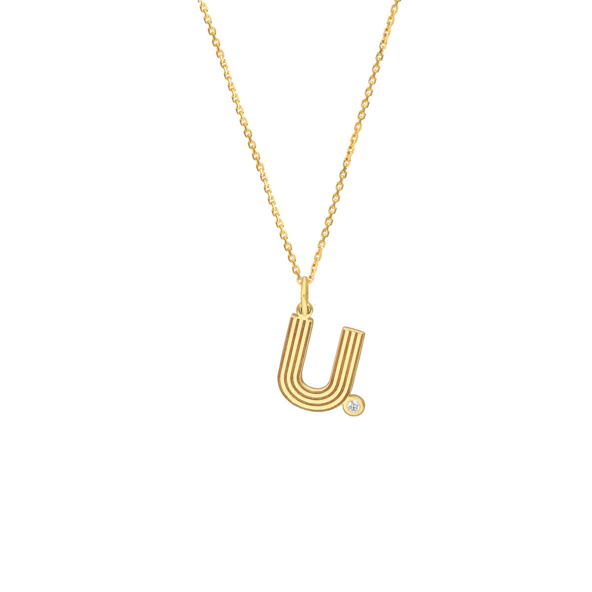Block Lined Initial 'U' with Diamond Necklace 14K Yellow Gold