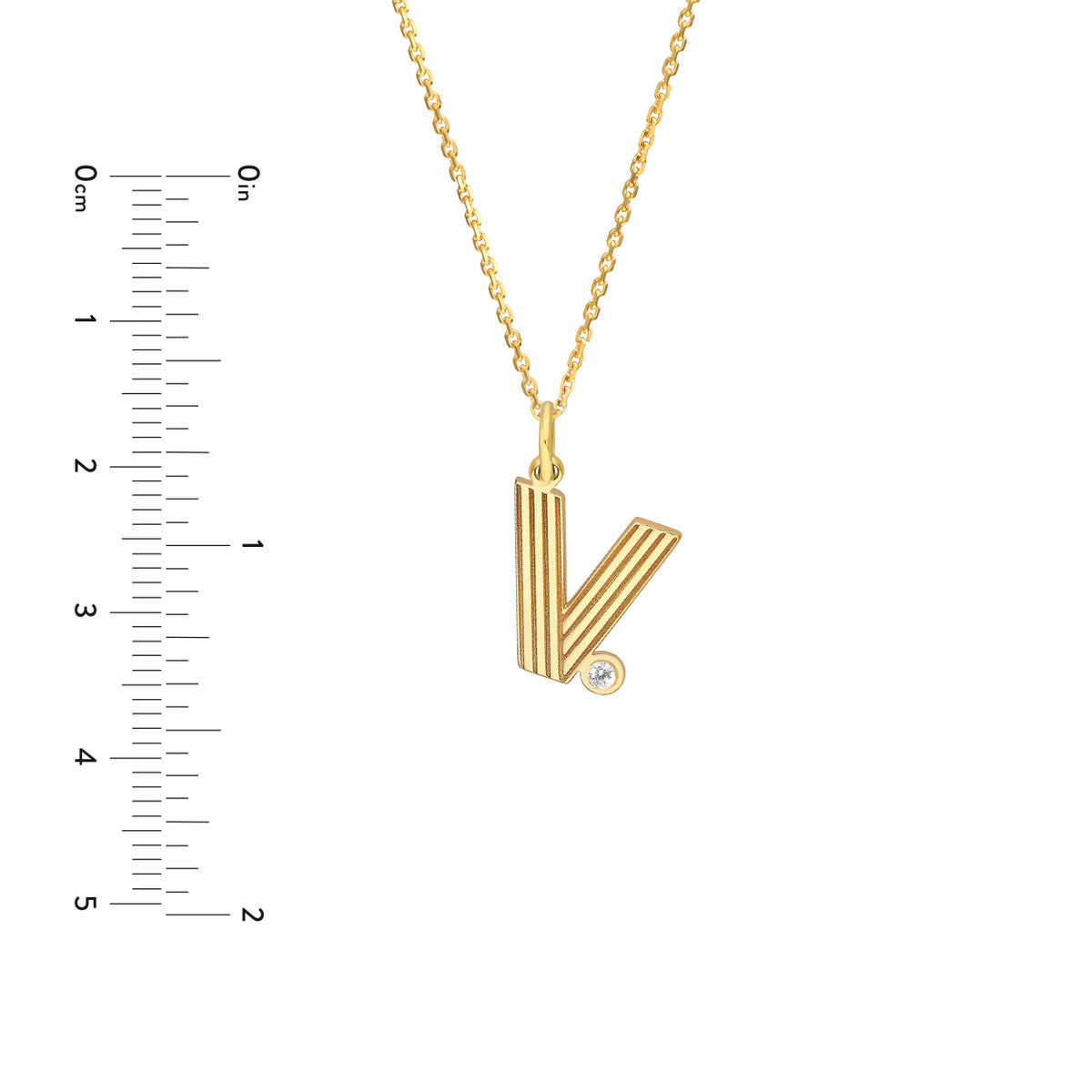 Block Lined Initial 'V' with Diamond Necklace 14K Yellow Gold