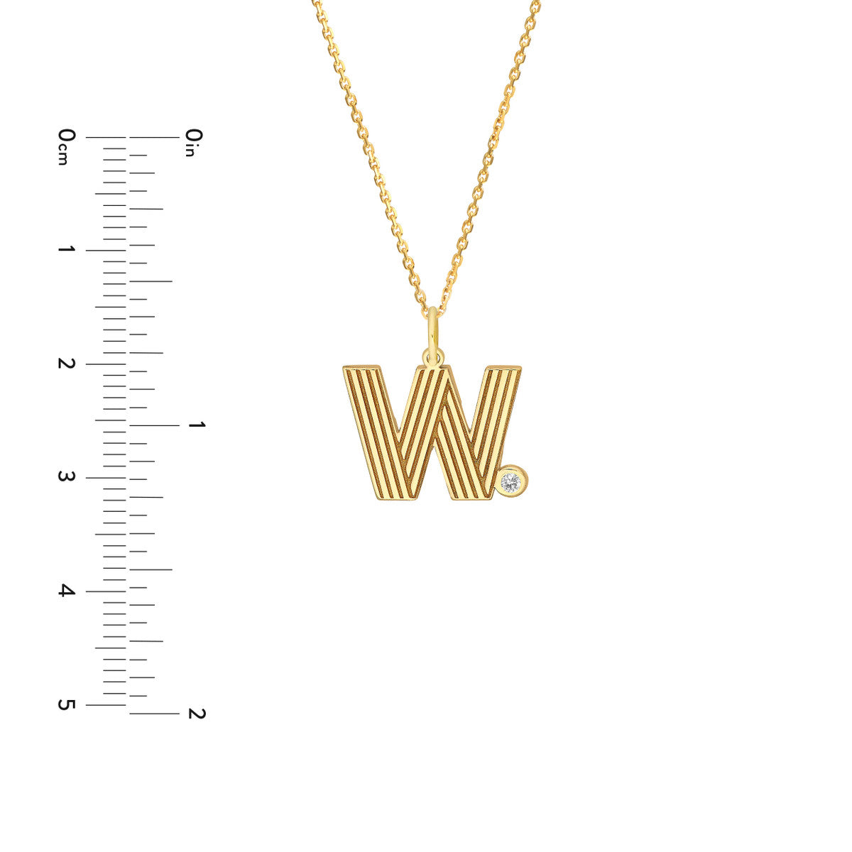 Block Lined Initial 'W' with Diamond Necklace 14K Yellow Gold