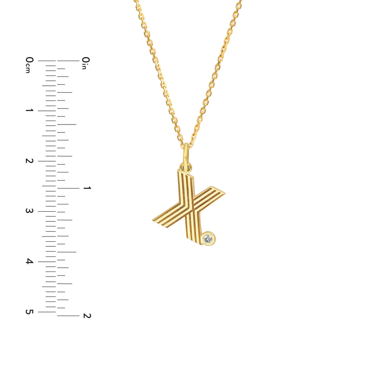Block Lined Initial 'X' with Diamond Necklace 14K Yellow Gold