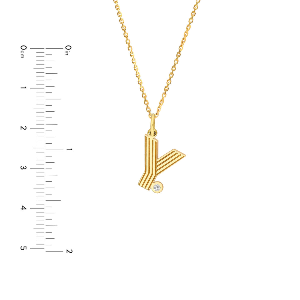 Block Lined Initial 'Y' with Diamond Necklace 14K Yellow Gold