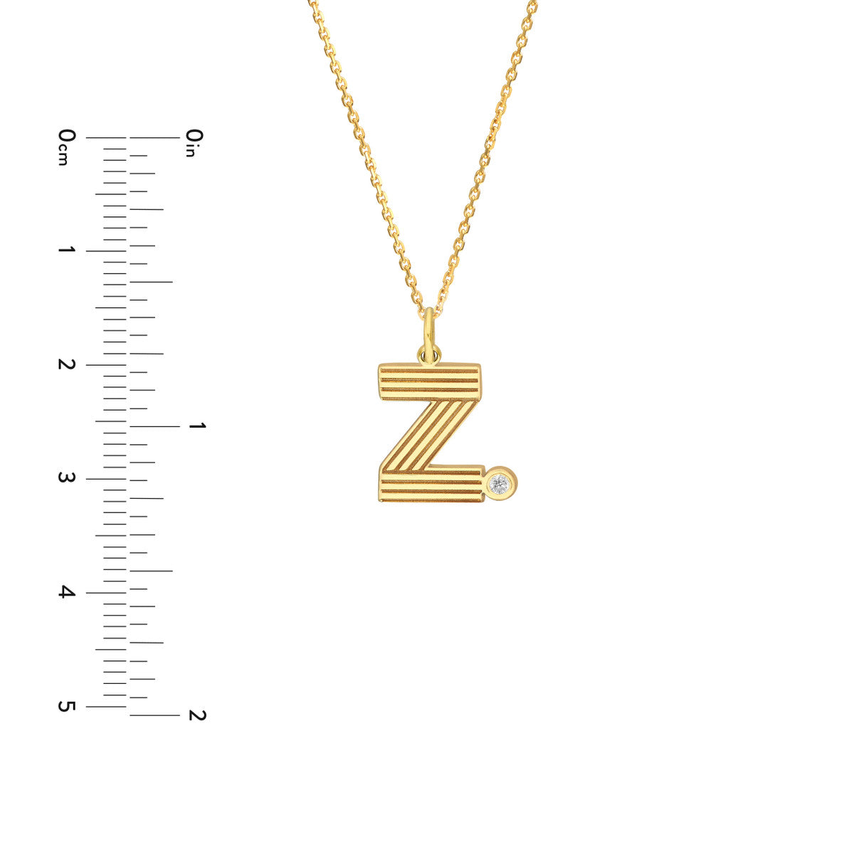 Block Lined Initial 'Z' with Diamond Necklace 14K Yellow Gold