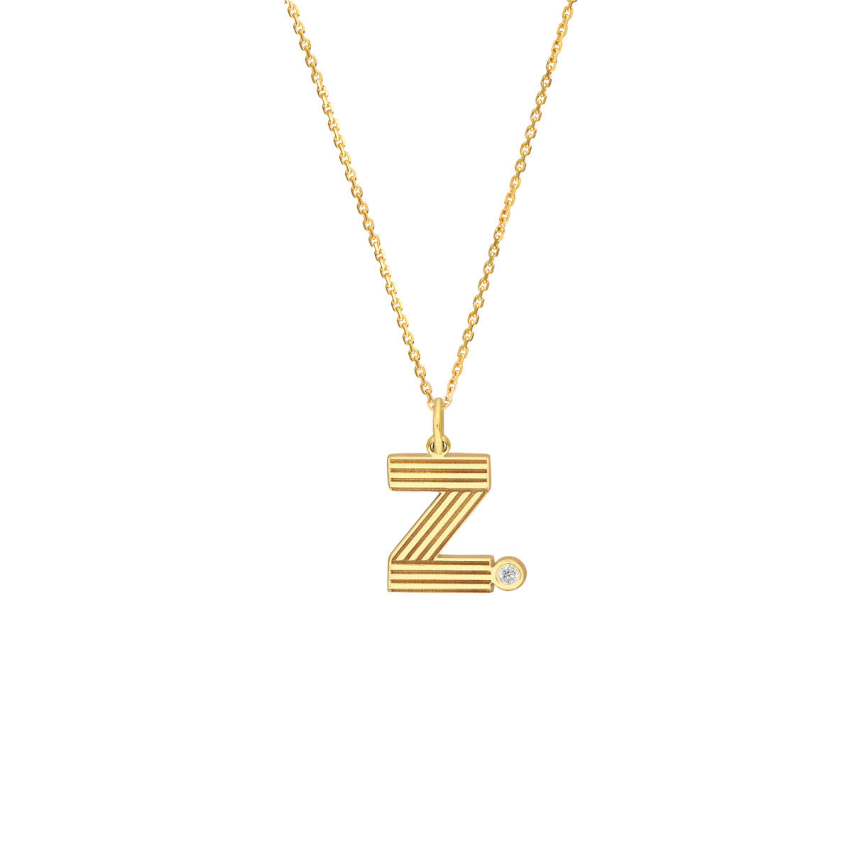 Block Lined Initial 'Z' with Diamond Necklace 14K Yellow Gold