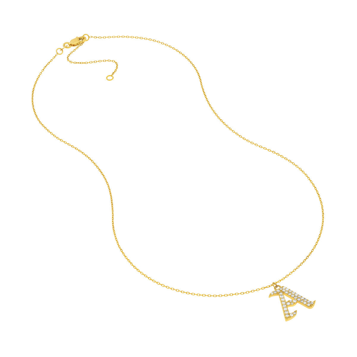 Diamond Gothic Initial Necklace 14K Yellow Gold