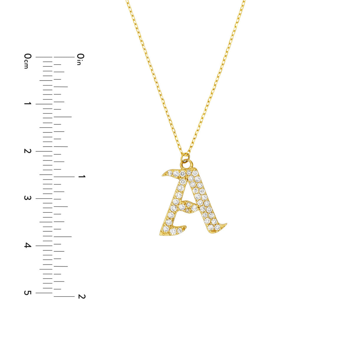 Diamond Gothic Initial Necklace 14K Yellow Gold