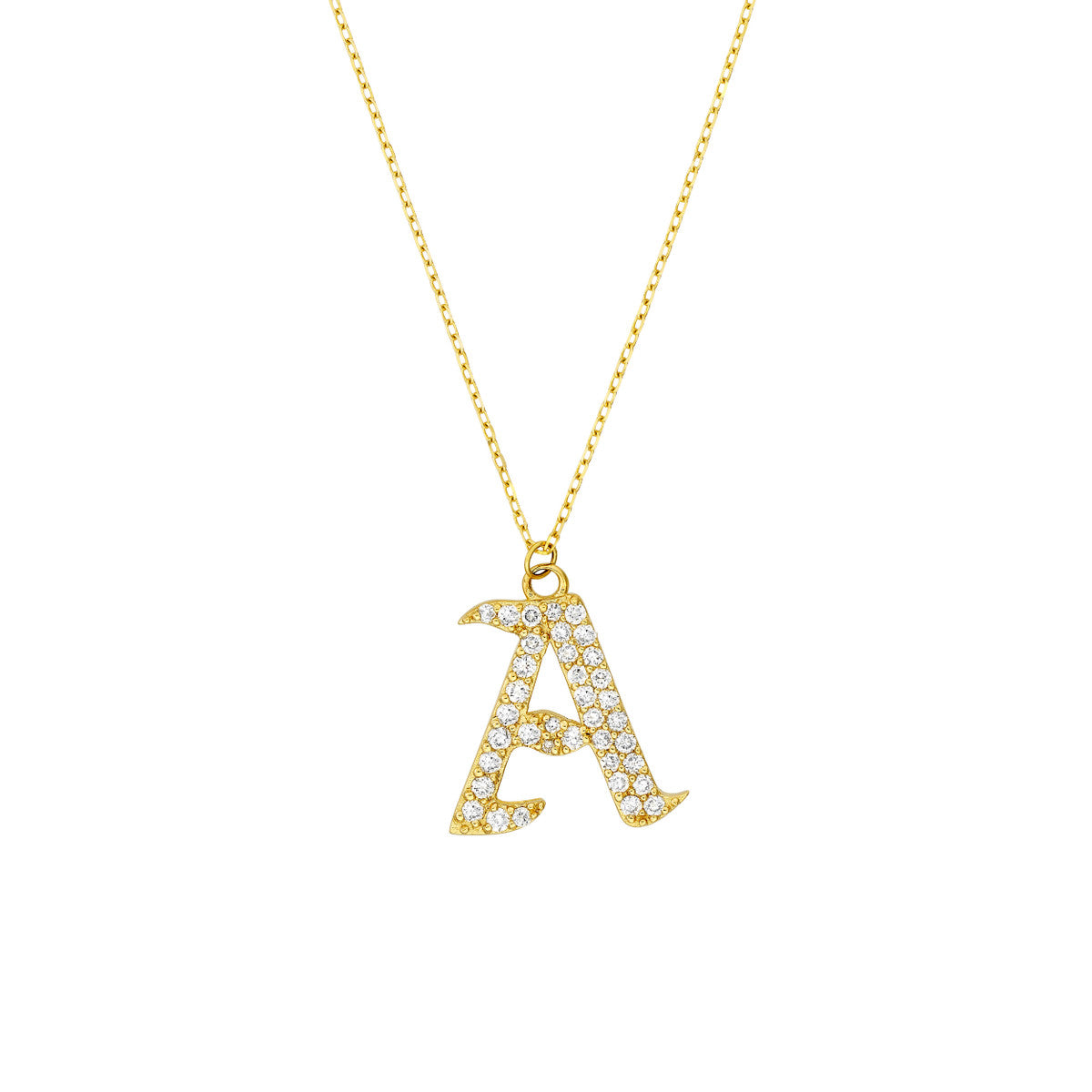Diamond Gothic Initial Necklace 14K Yellow Gold