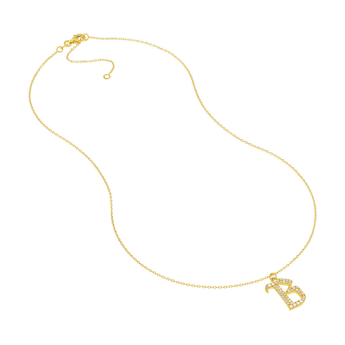 Diamond Gothic Initial Necklace 14K Yellow Gold