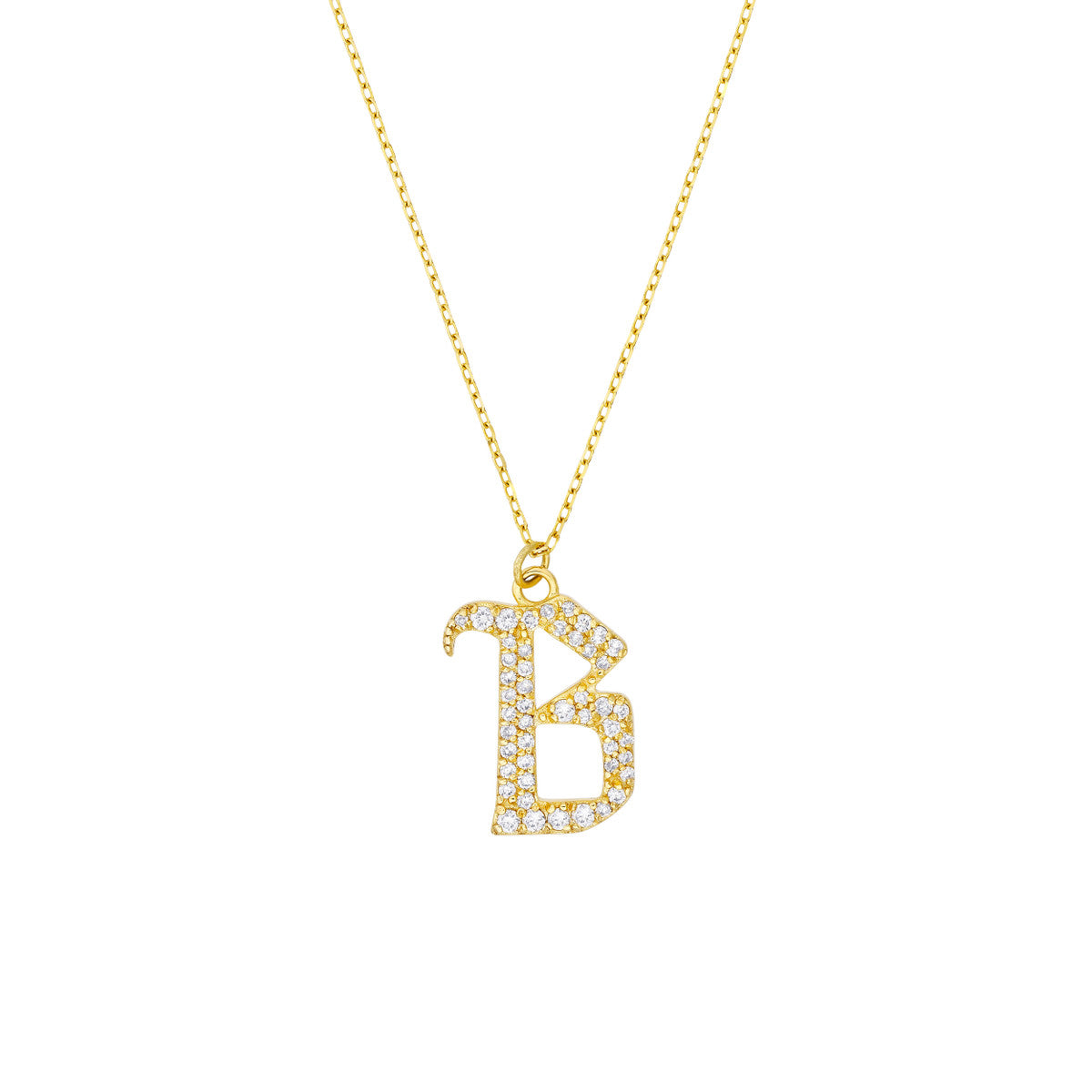 Diamond Gothic Initial Necklace 14K Yellow Gold