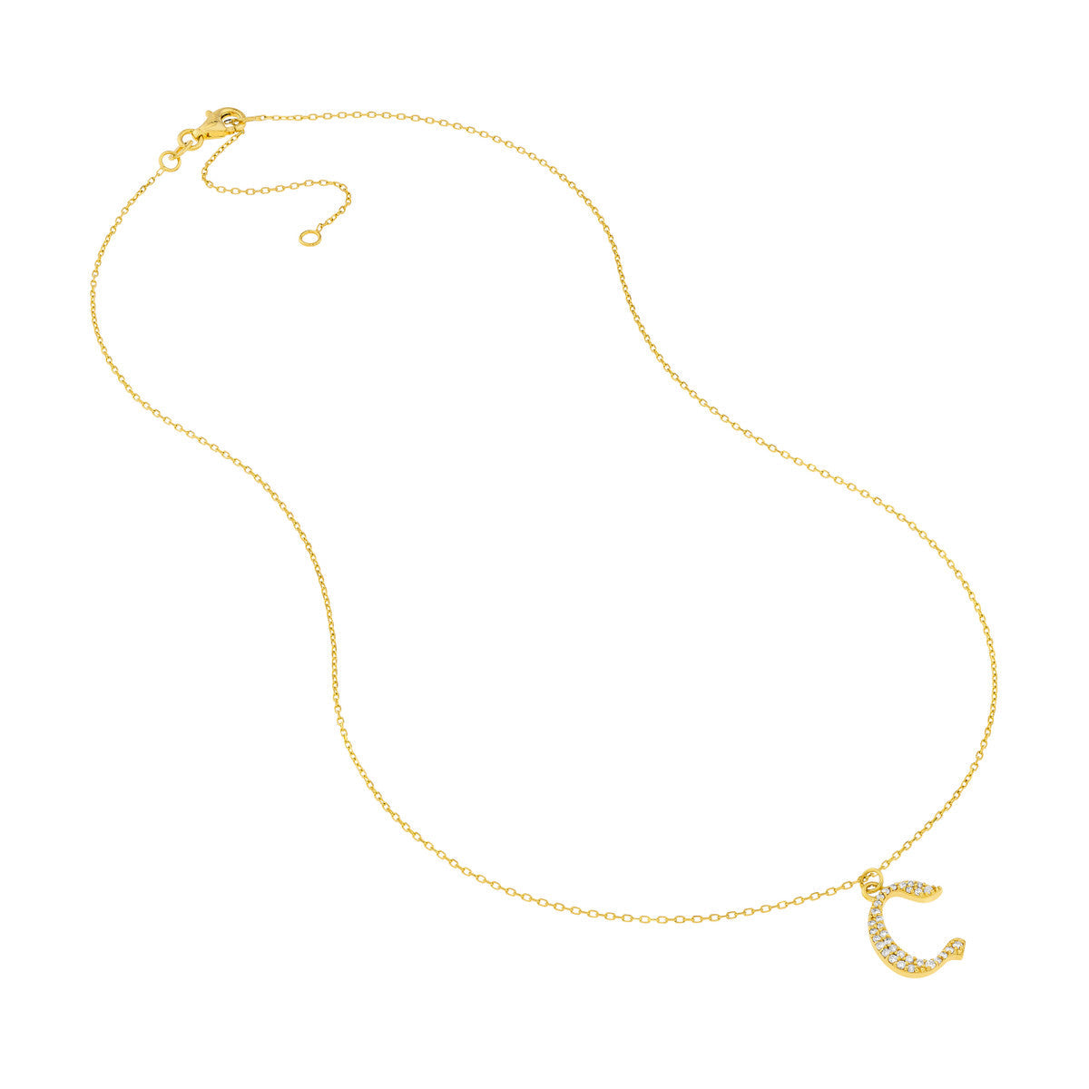 Diamond Gothic Initial Necklace 14K Yellow Gold