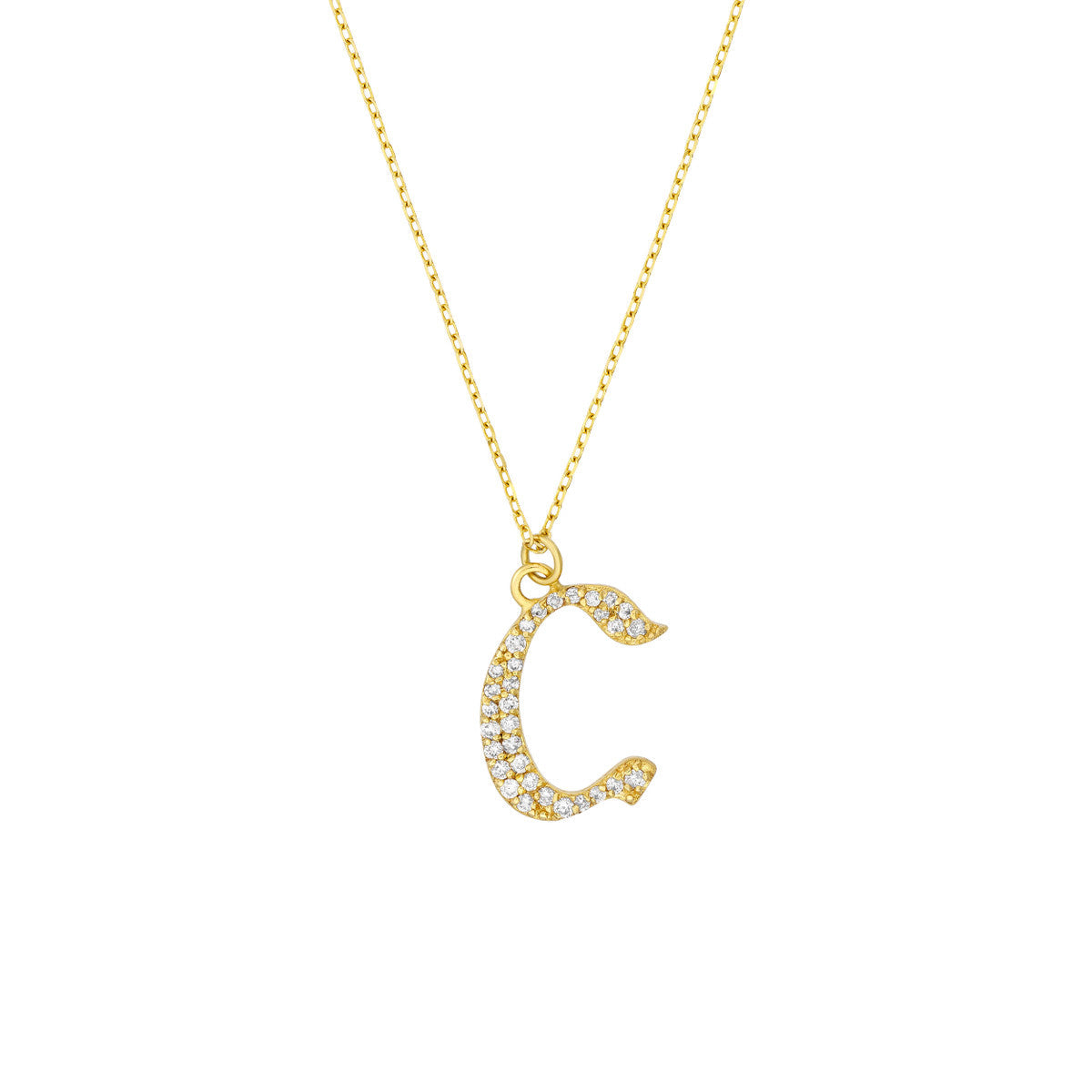 Diamond Gothic Initial Necklace 14K Yellow Gold