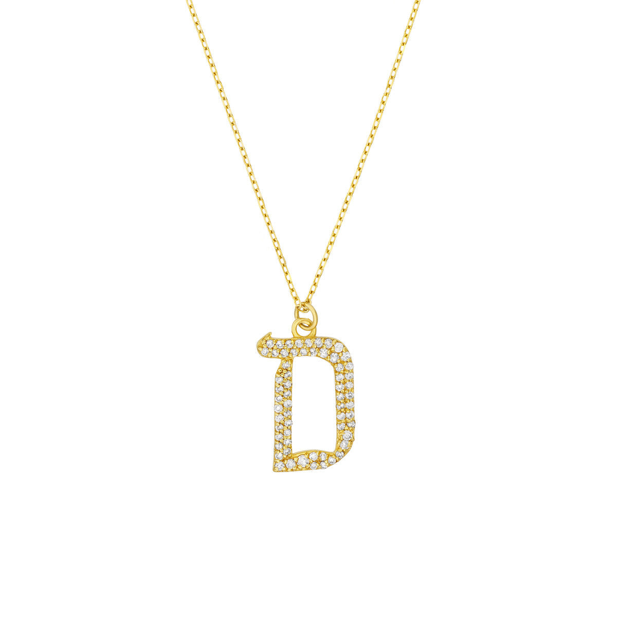 Diamond Gothic Initial Necklace 14K Yellow Gold