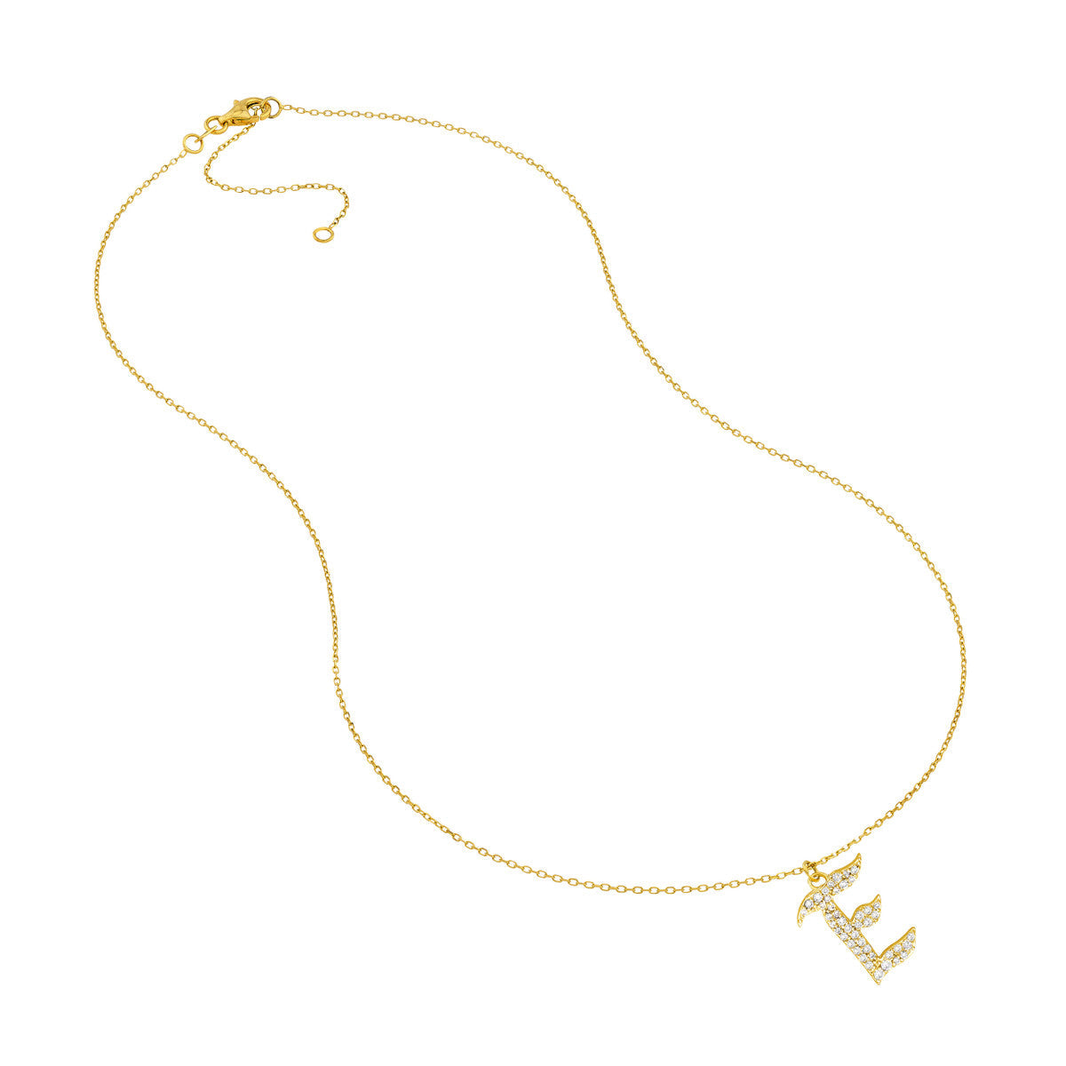 Diamond Gothic Initial Necklace 14K Yellow Gold