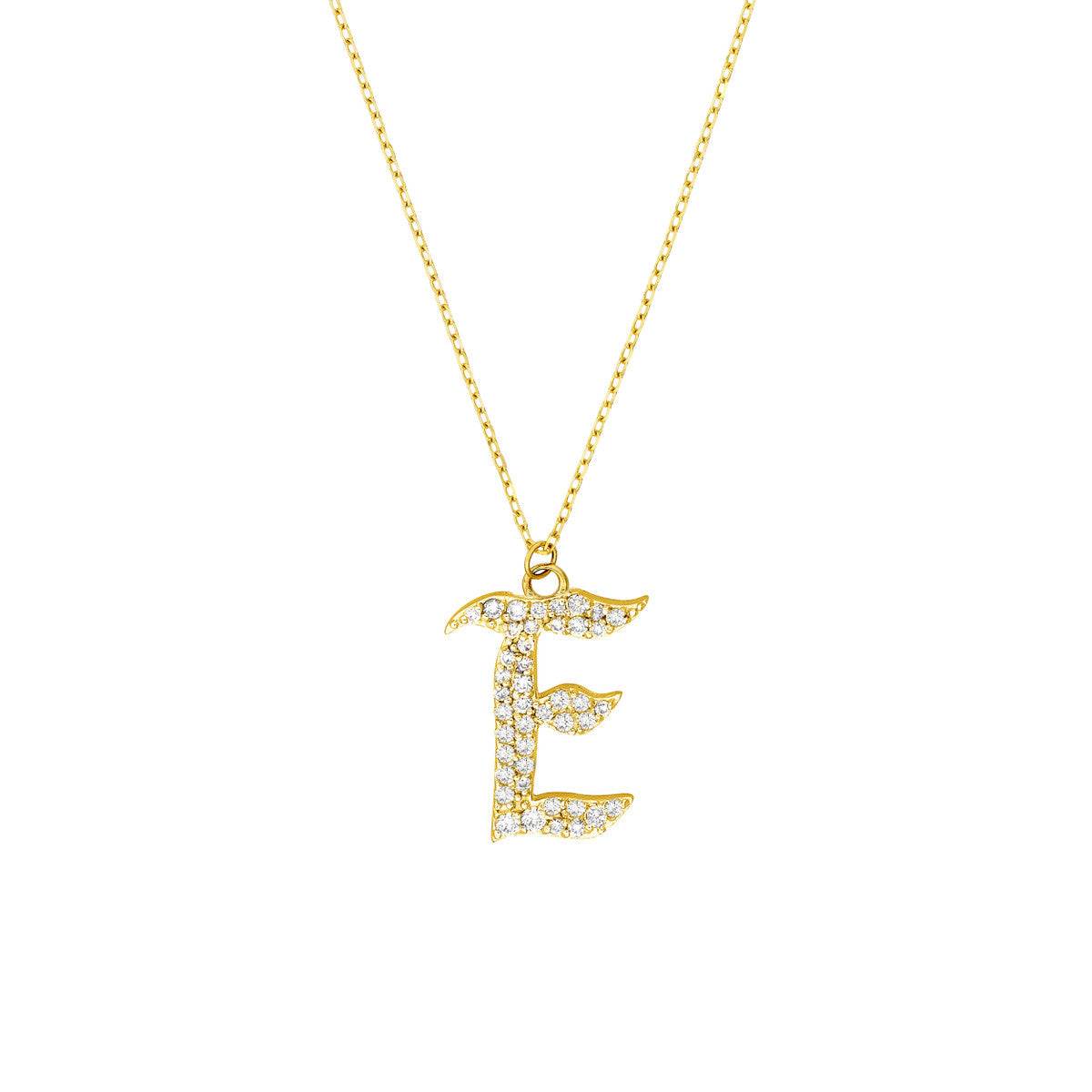 Diamond Gothic Initial Necklace 14K Yellow Gold