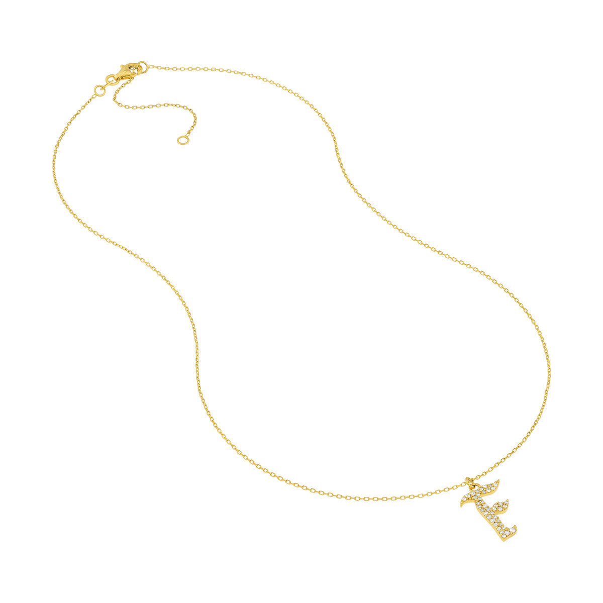 Diamond Gothic Initial Necklace 14K Yellow Gold