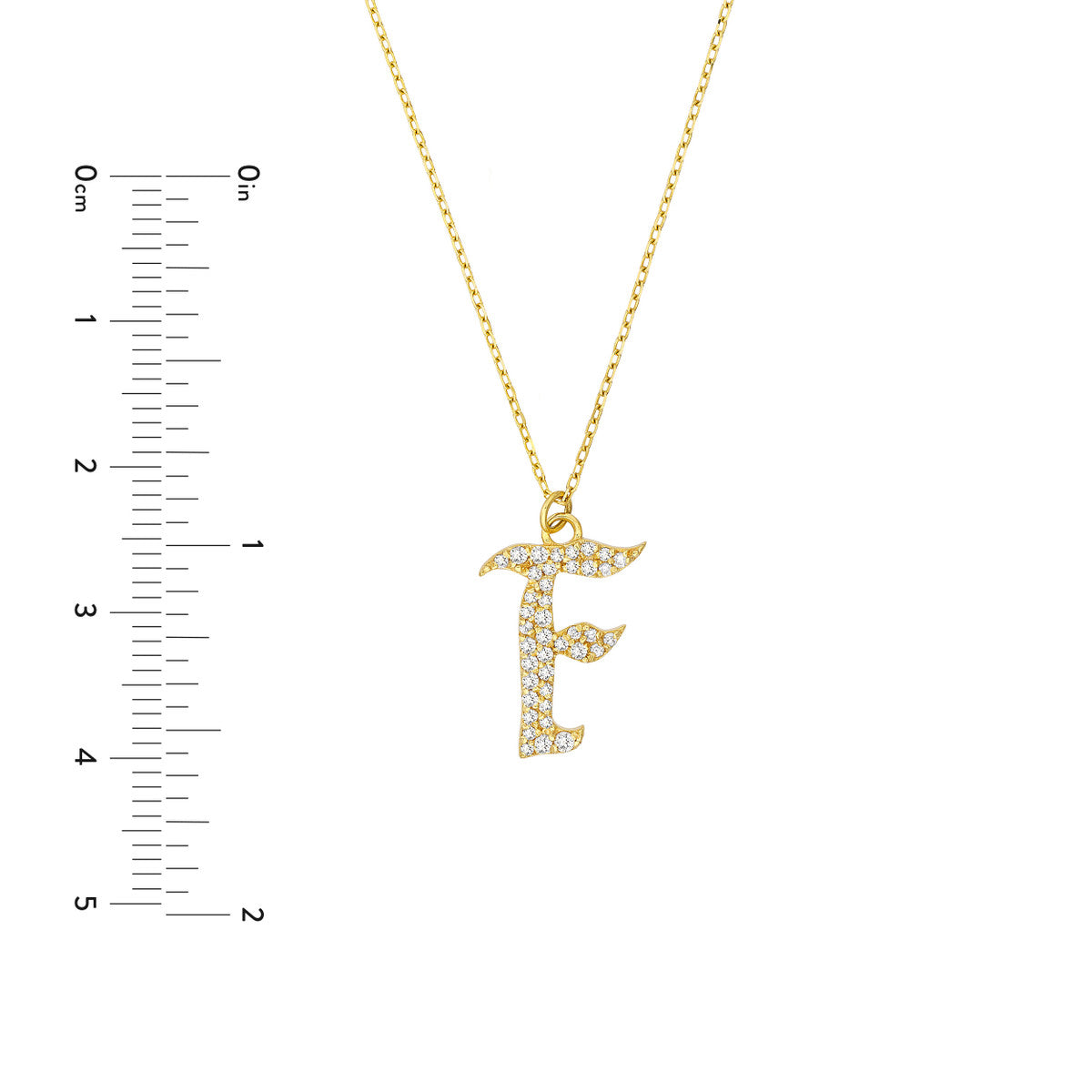 Diamond Gothic Initial Necklace 14K Yellow Gold