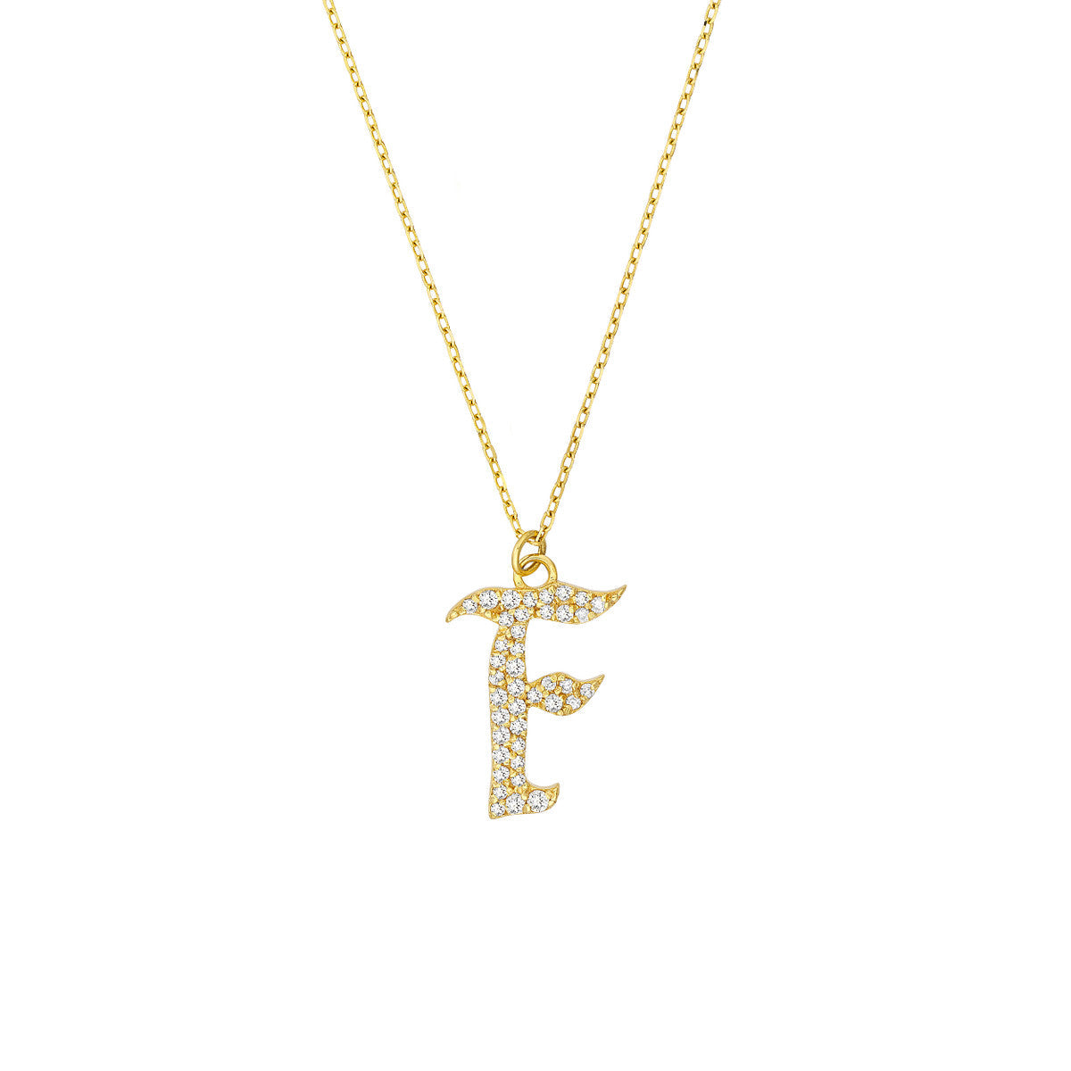 Diamond Gothic Initial Necklace 14K Yellow Gold