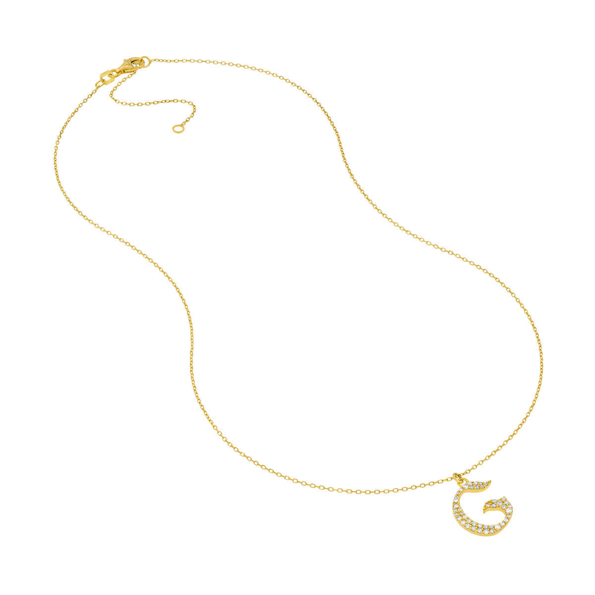 Diamond Gothic Initial Necklace 14K Yellow Gold