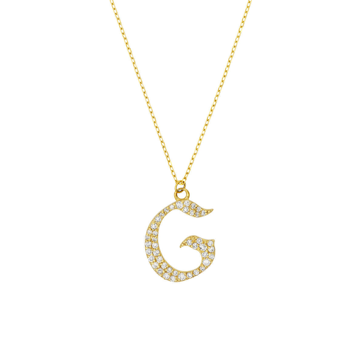 Diamond Gothic Initial Necklace 14K Yellow Gold