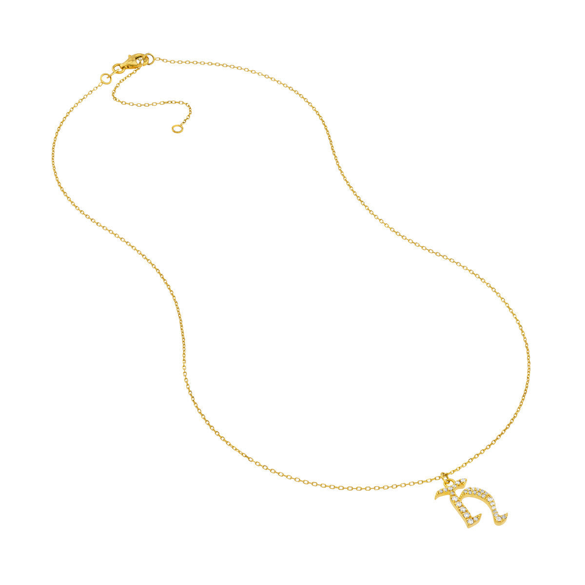 Diamond Gothic Initial Necklace 14K Yellow Gold