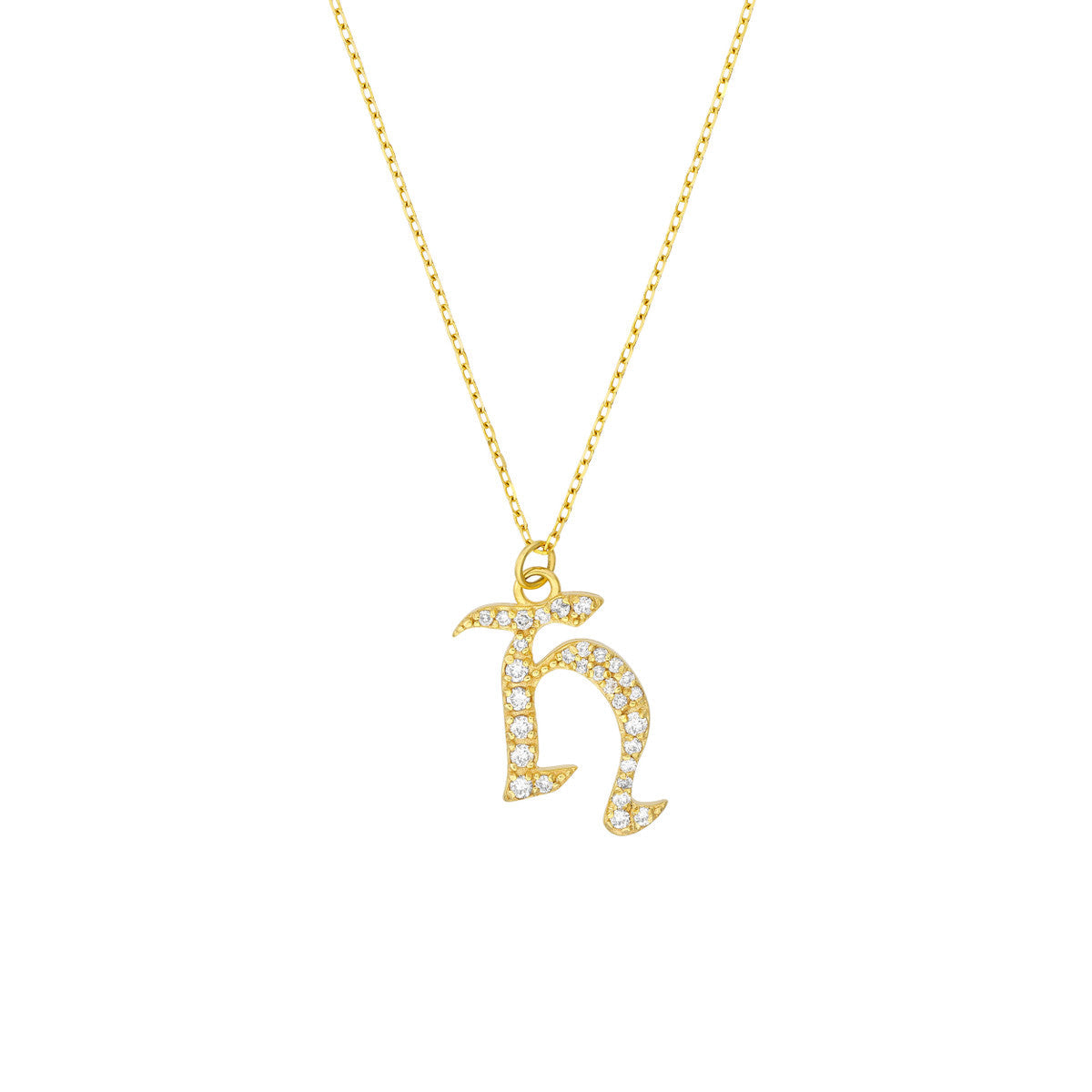 Diamond Gothic Initial Necklace 14K Yellow Gold