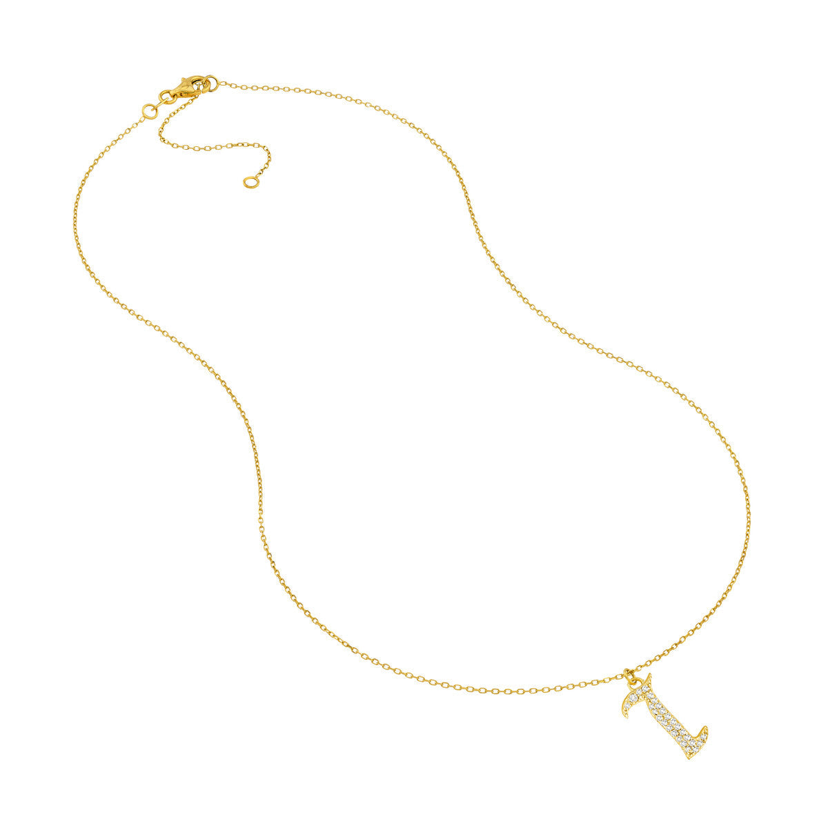 Diamond Gothic Initial Necklace 14K Yellow Gold