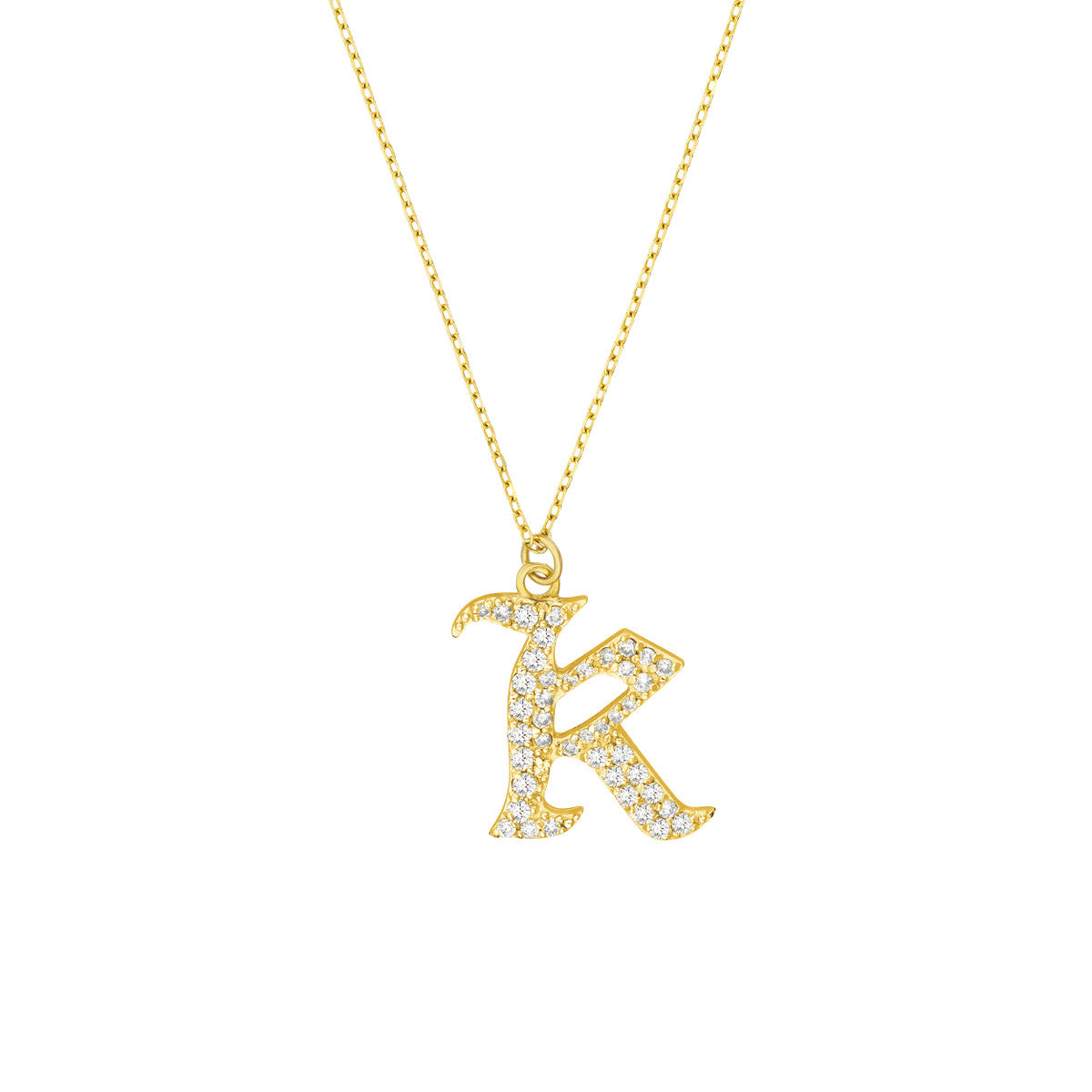 Diamond Gothic Initial Necklace 14K Yellow Gold