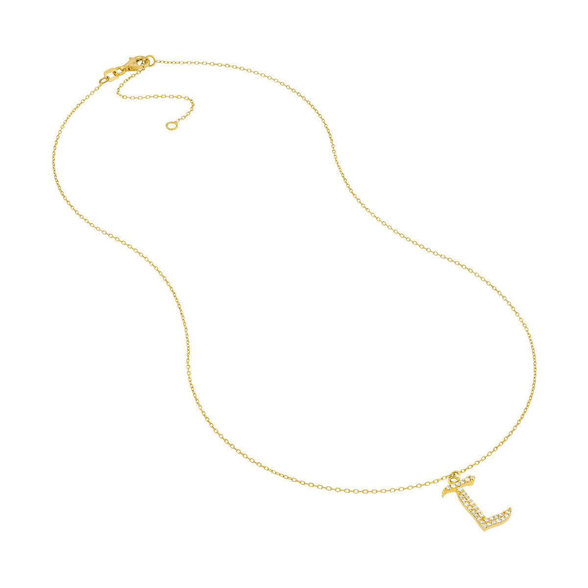 Diamond Gothic Initial Necklace 14K Yellow Gold