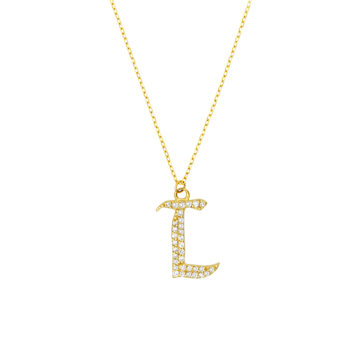 Diamond Gothic Initial Necklace 14K Yellow Gold