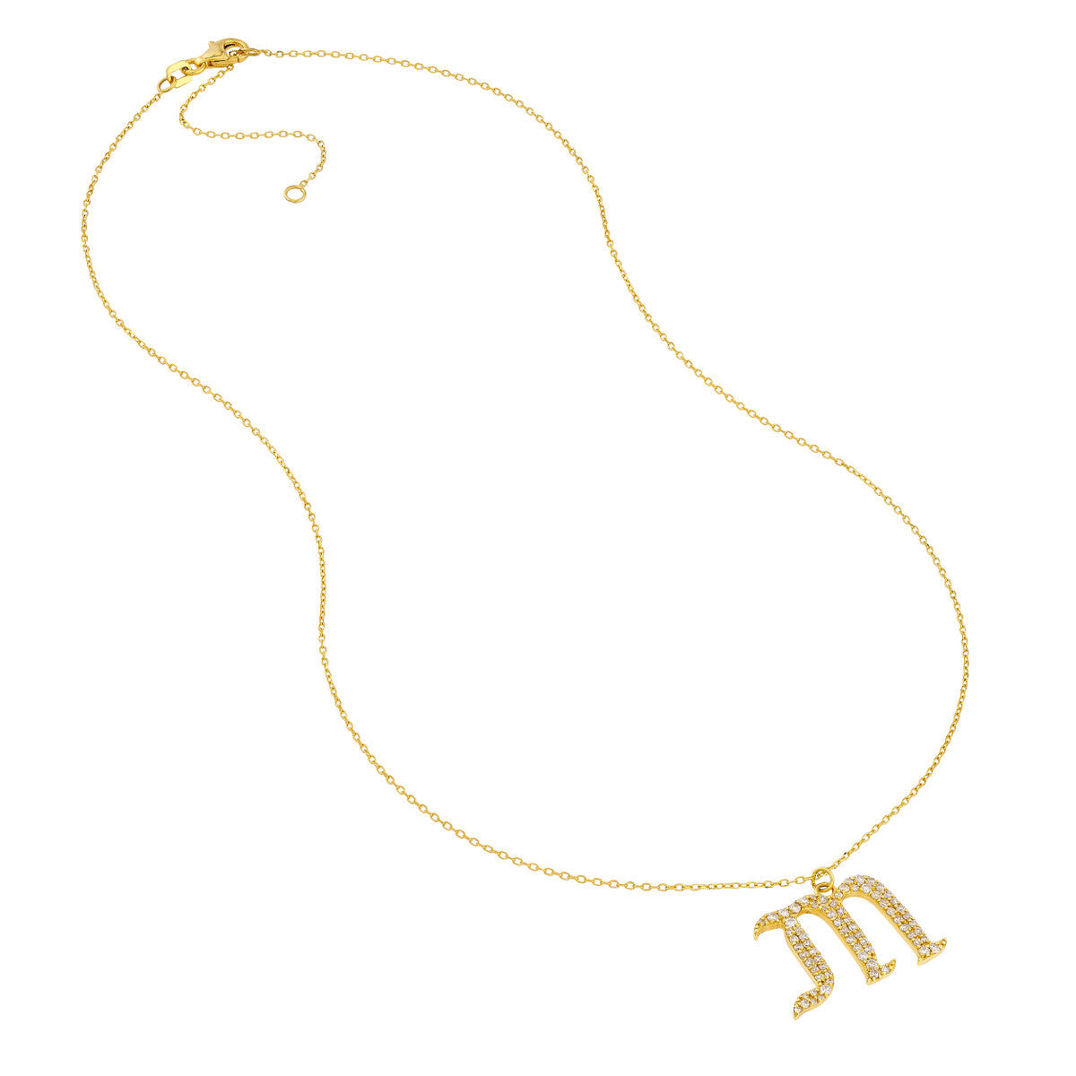 Diamond Gothic Initial Necklace 14K Yellow Gold