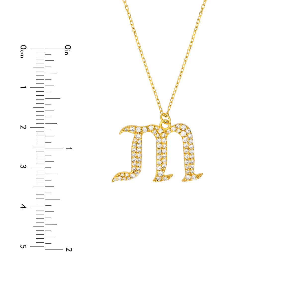 Diamond Gothic Initial Necklace 14K Yellow Gold