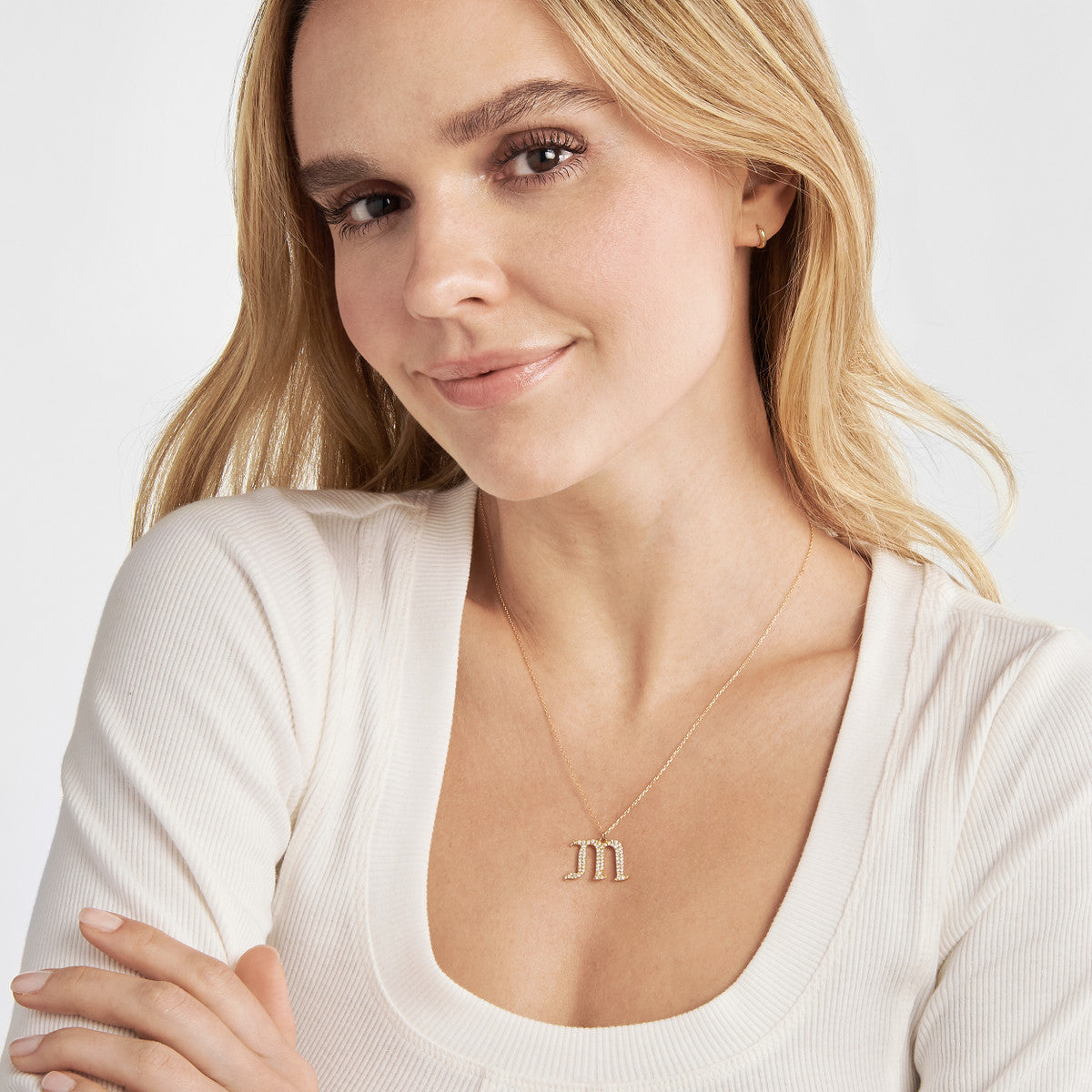 Diamond Gothic Initial Necklace 14K Yellow Gold