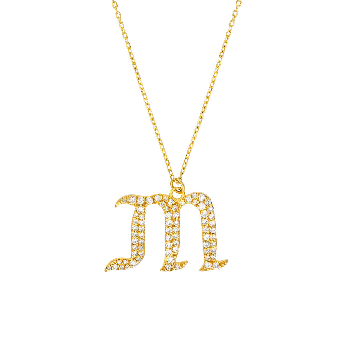 Diamond Gothic Initial Necklace 14K Yellow Gold