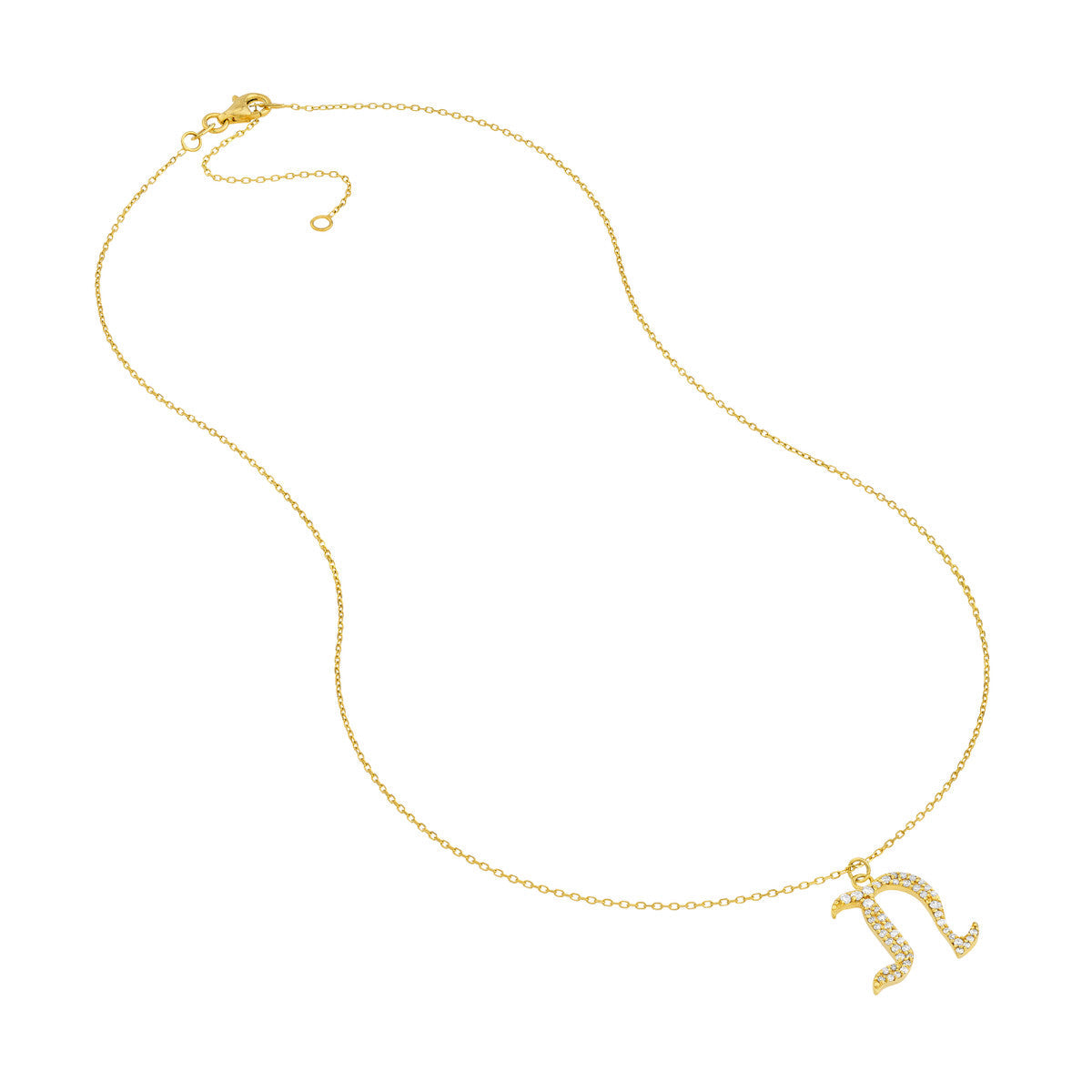 Diamond Gothic Initial Necklace 14K Yellow Gold