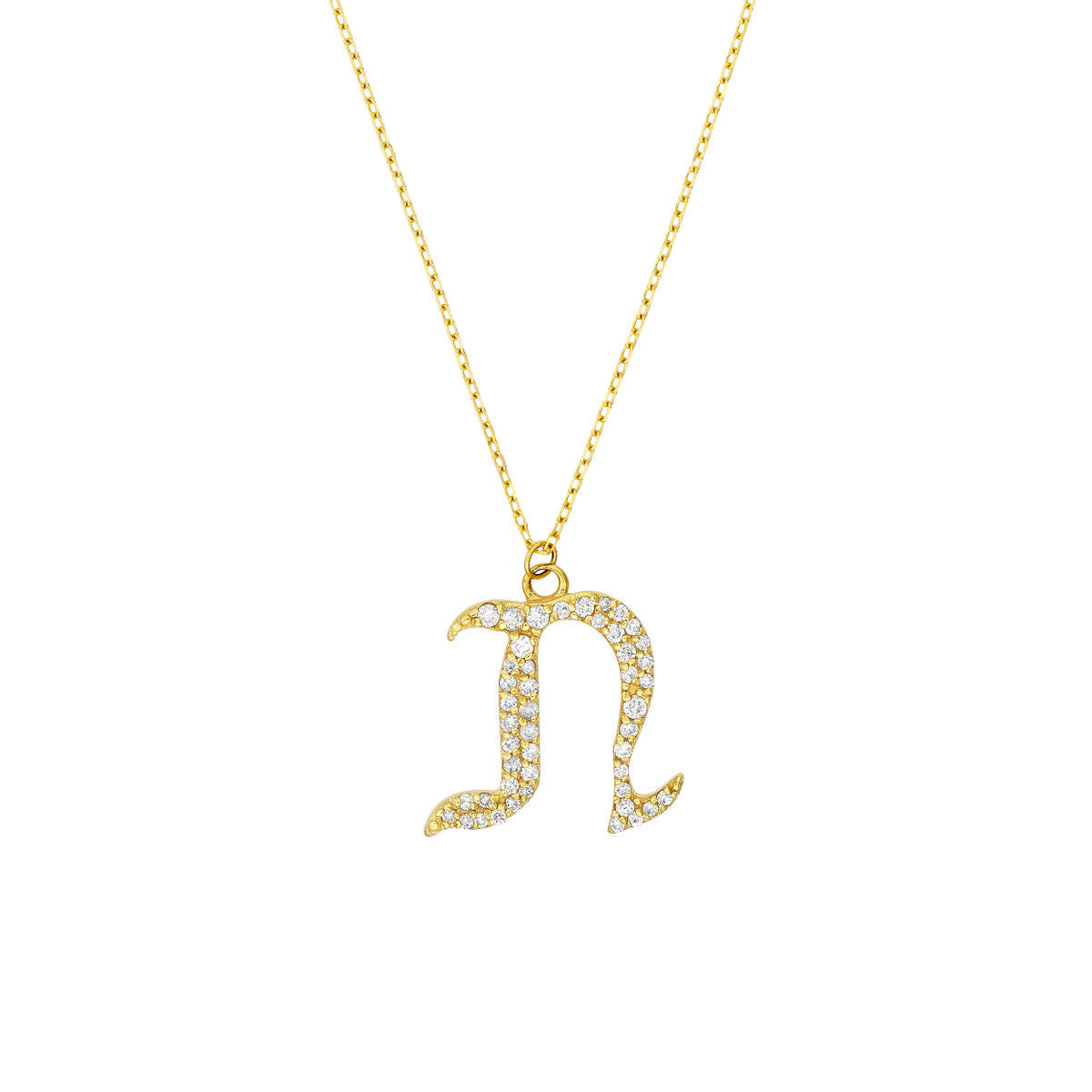 Diamond Gothic Initial Necklace 14K Yellow Gold