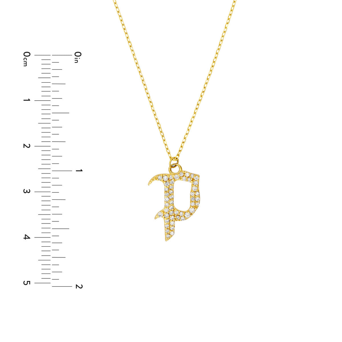Diamond Gothic Initial Necklace 14K Yellow Gold
