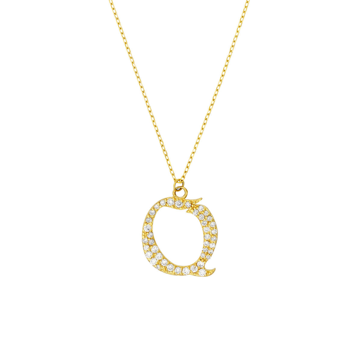 Diamond Gothic Initial Necklace 14K Yellow Gold