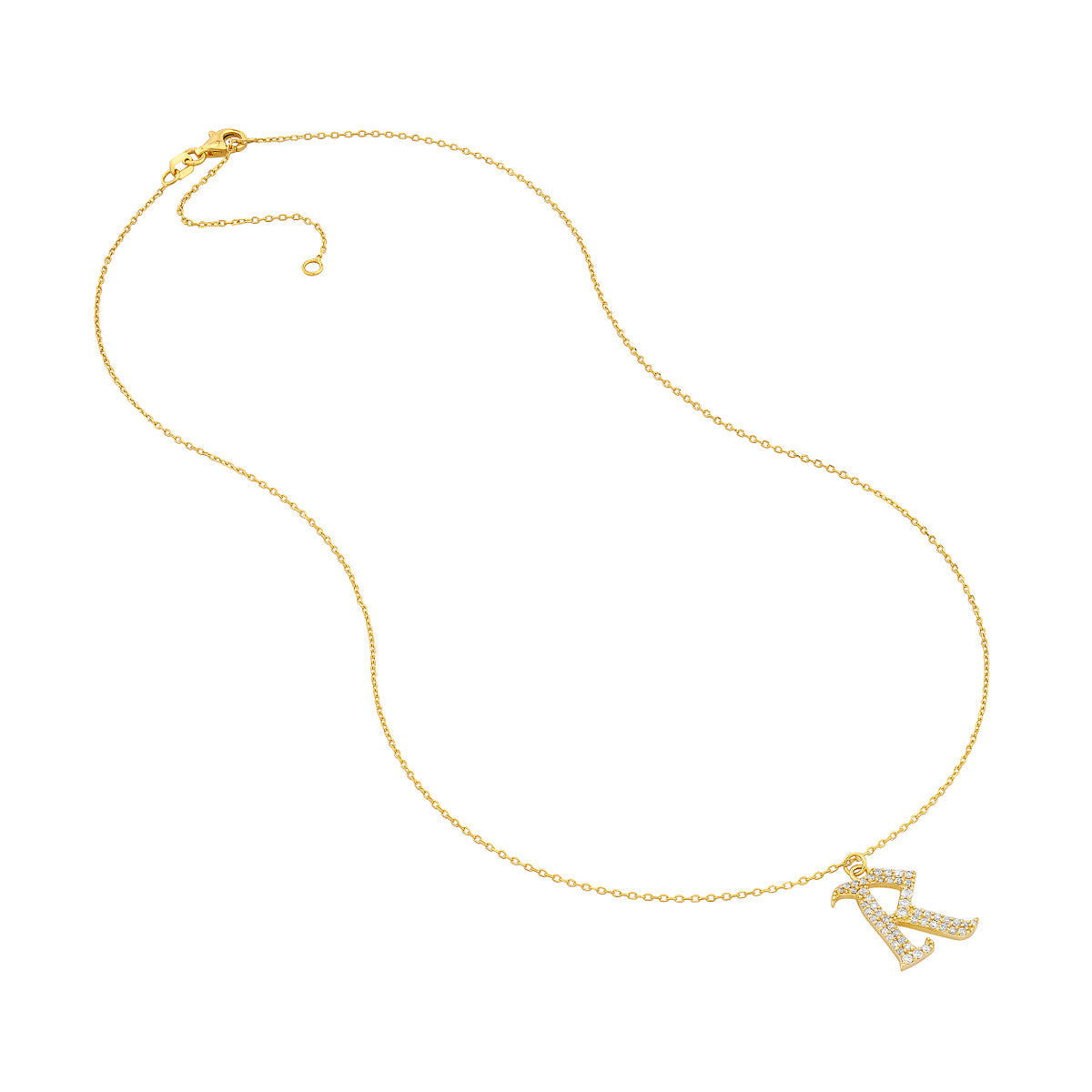 Diamond Gothic Initial Necklace 14K Yellow Gold