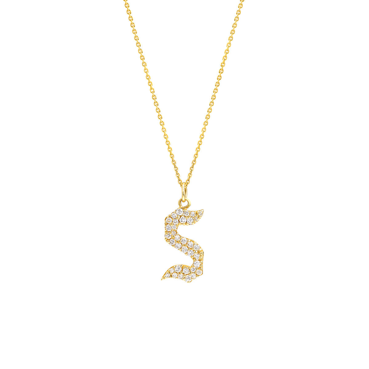 Diamond Gothic Initial Necklace 14K Yellow Gold
