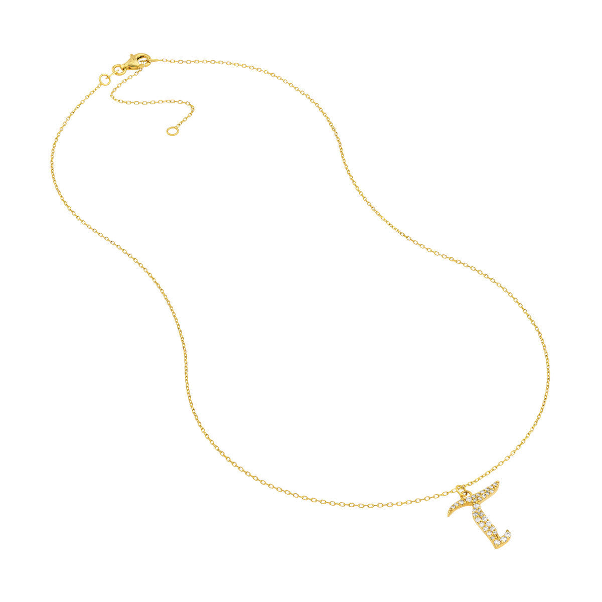 Diamond Gothic Initial Necklace 14K Yellow Gold