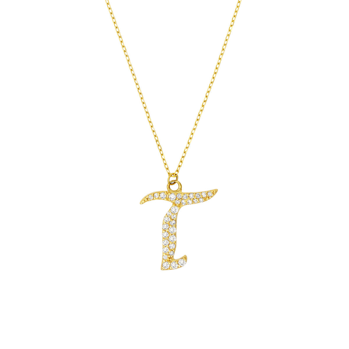 Diamond Gothic Initial Necklace 14K Yellow Gold