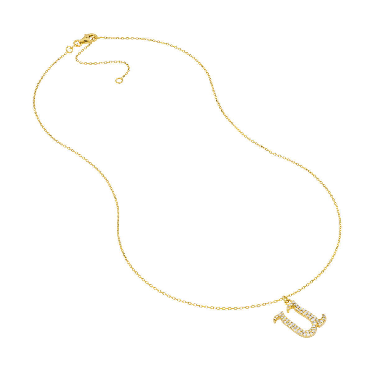 Diamond Gothic Initial Necklace 14K Yellow Gold