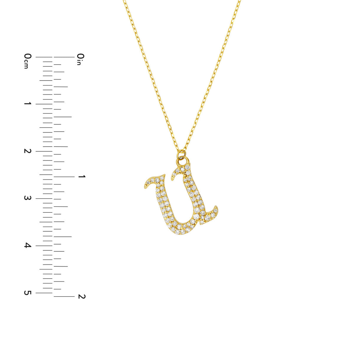 Diamond Gothic Initial Necklace 14K Yellow Gold