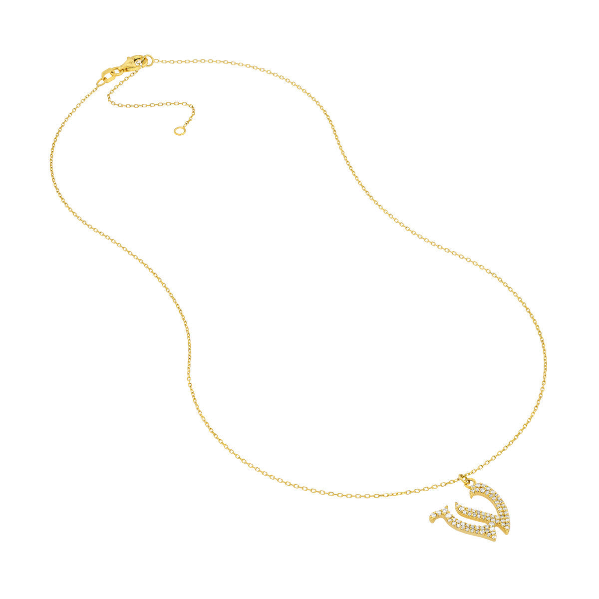 Diamond Gothic Initial Necklace 14K Yellow Gold